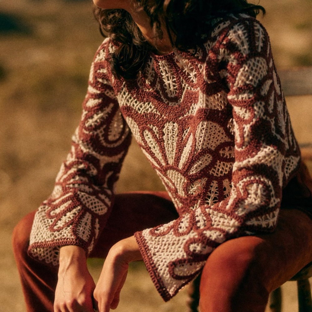 Sezane Olie Blouse Ecru / Tomette - Size M